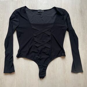 PrettyLittleThing Black Long Sleeve Bodysuit Sz12